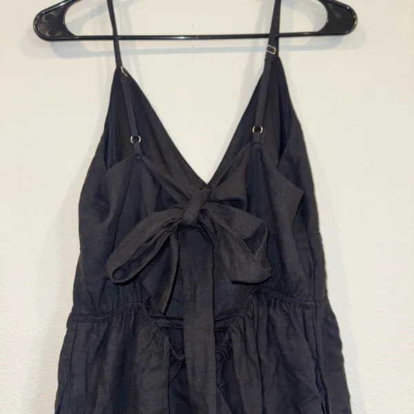 Japna Black Linen Blend Tie Back Wide Leg Jumpsuit L NWOT Pockets - Image 7