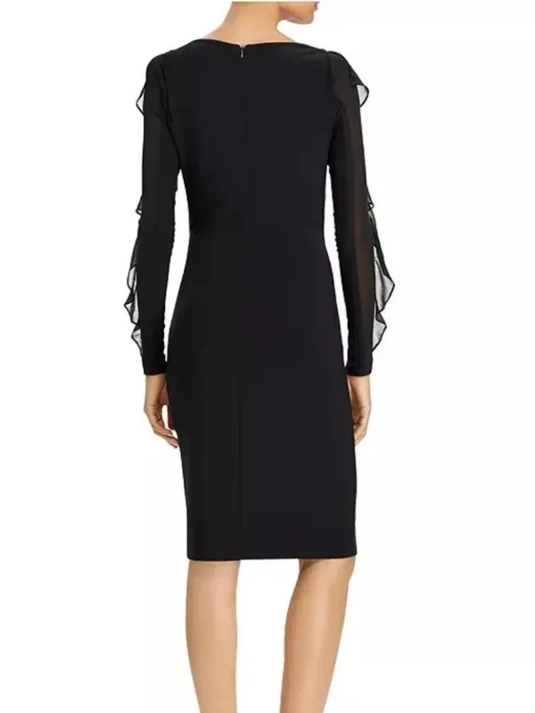 Lauren Ralph Lauren Georgette Ruffle Long-Sleeve Sheath Cocktail Dress Size 16 - Image 2