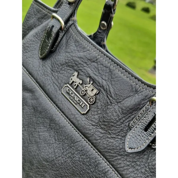 Coach Madison Tribeca East West Black Pebbled Leather Chain Purse Shoulder Bag - Image 2