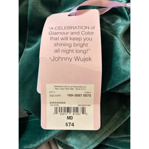 NEW Y2K Johnny Wujek Evergreen Velvet Mini Prom Dress Size M - Image 5