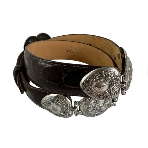 Brighton Vintage Leather Crocodile Embossed Silvertone Heart Buckle Sz M EUC - Image 6