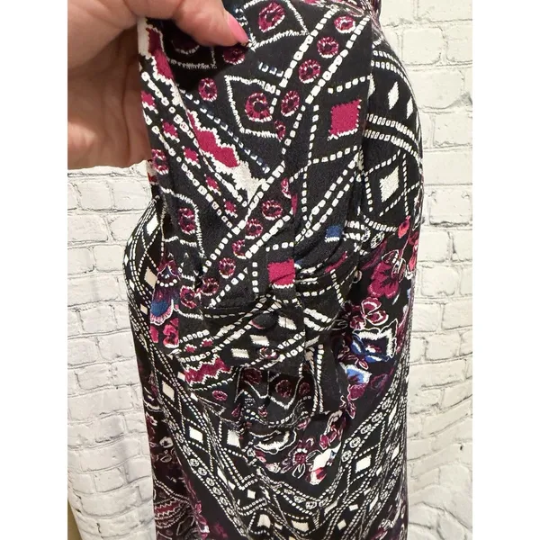 EXPRESS Rayon Long Sleeve Dress Keyhole Front Back Floral Black Purple Pink L - Image 4