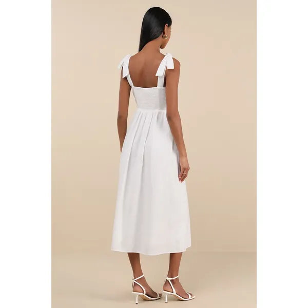 NWT Lulus Corinthia White Embroidered Button-Front Midi Dress Resort Cruise Sz M - Image 3