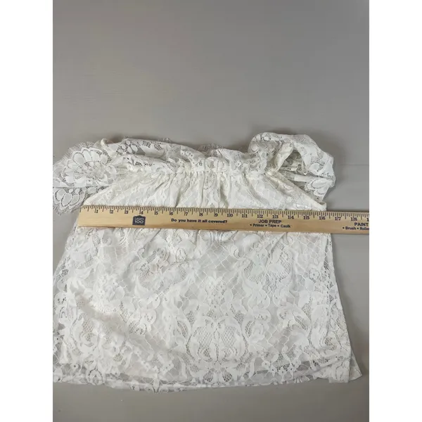 Hollister Lace Off Shoulder Ruffle Crop Top Size M Cream - Image 6