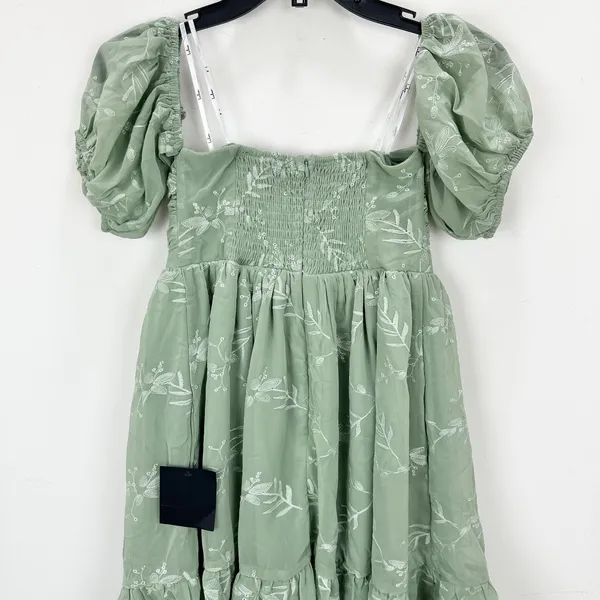 Lulus Cutest Icon Sage Green Embroidered Off-the-Shoulder Mini Dress Small NWT - Image 11