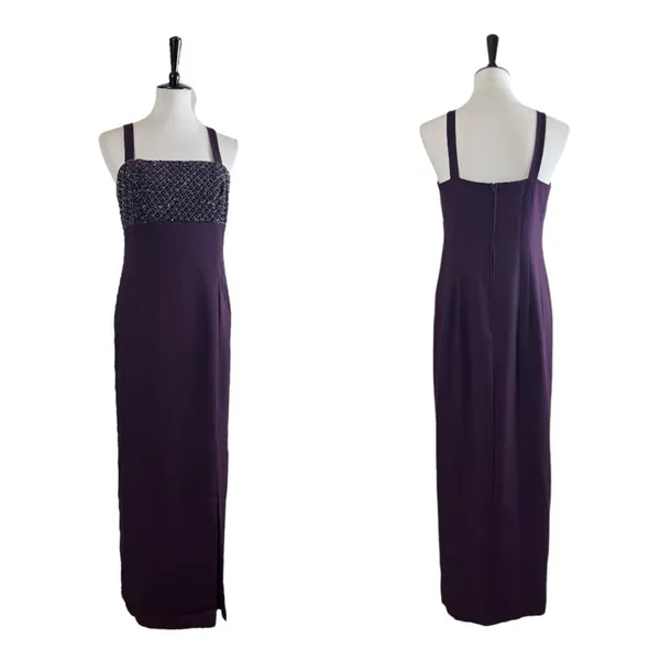 Karen Miller Vintage Jacket Long Dress Beaded Sequins Plum Purple Women’s Size 8 - Image 9