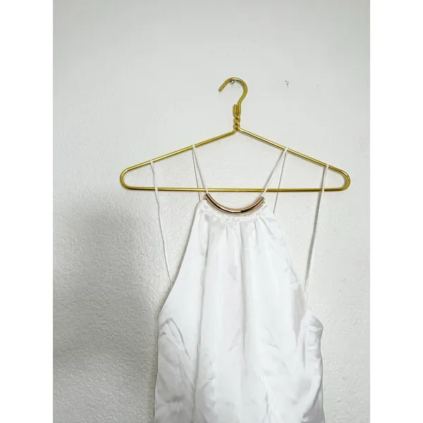 NWT Zara White Satin Halter Asymmetrical Hem Top Medium Tie Back Quiet Luxury - Image 5