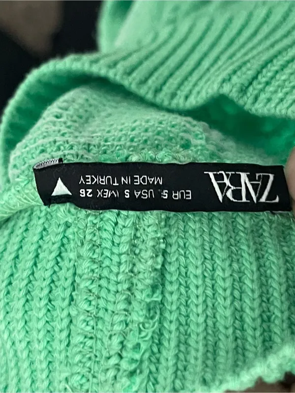ZARA Mint Green One-Shoulder Cable-Knit Sweater Sz S - Image 7