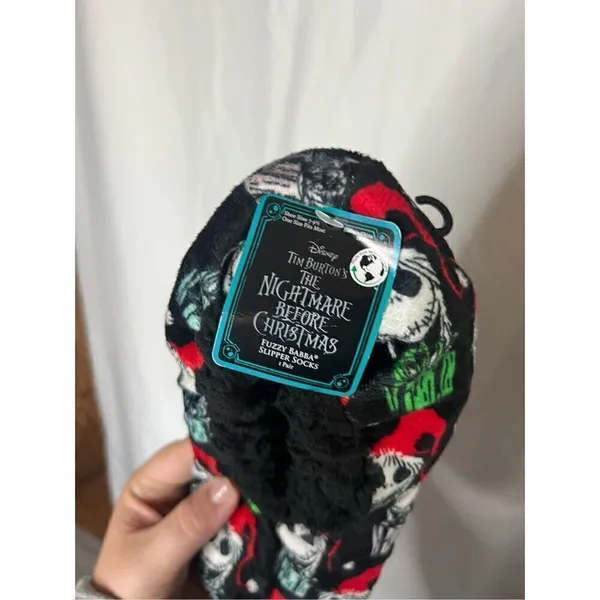 Disney Tim Burtons The Nightmare Before Christmas Fuzzy Babba Slipper Socks NEW - Image 2