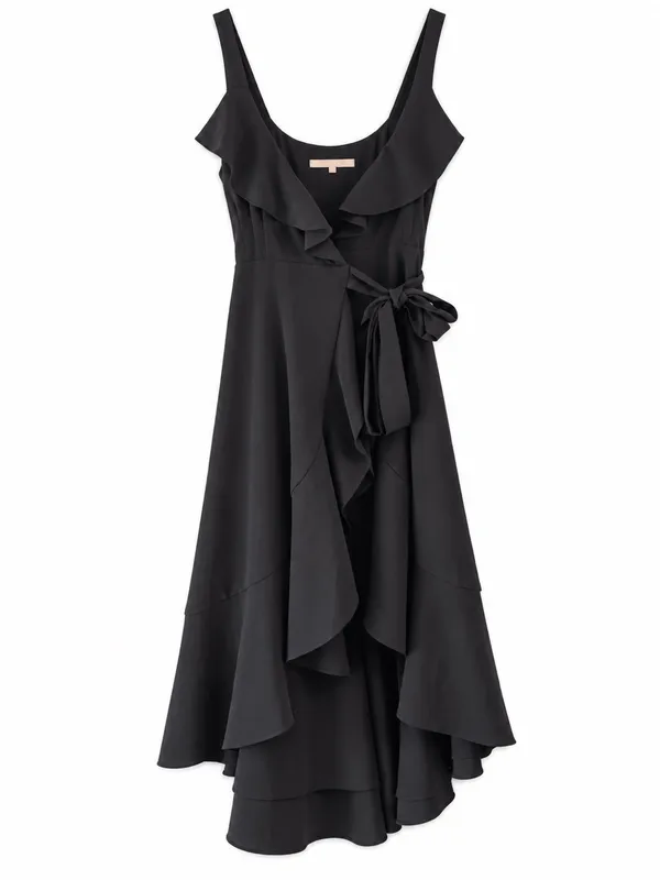 Hutch Eden Wrap Dress Women XS Black Excellent Ruffle High-Low Hem Sleeveless - Image 3