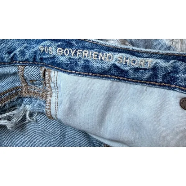 American Eagle Womens Size 6 90s Boyfriend Shorts Blue Denim Distressed Cut Off - Image 5