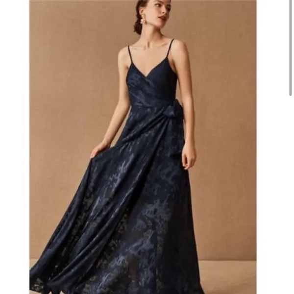 Anthropologie Hutch XS Navy Blue Alden Wrap Lace Floral Maxi Dress - Image 2