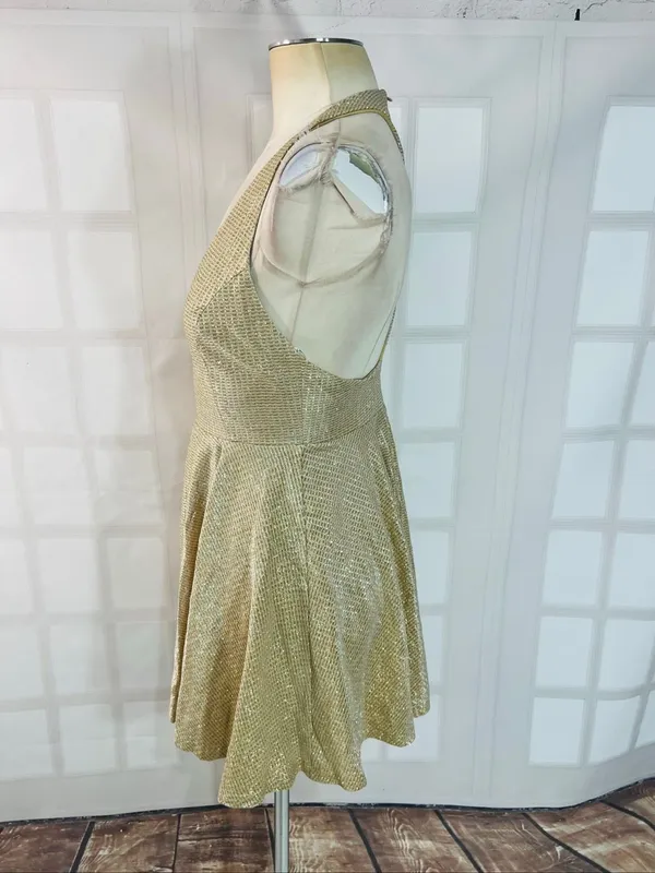 Lulus Gold Apryl Mae Metallic Sleeveless V-Neck Racerback Skater Dress Sz Small - Image 8