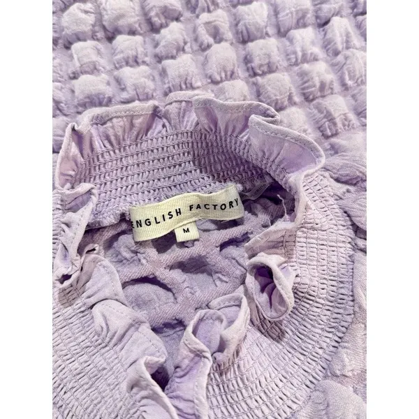English Factory Womens Top Purple Textured Balloon Sleeve Ruffle Blouse Medium - Image 4