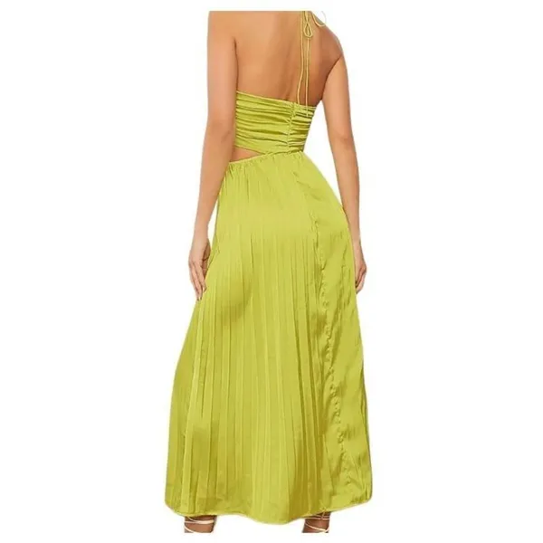 SheIn Olive Green Satin Cut Out Maxi Dress Sz Lg - Image 4