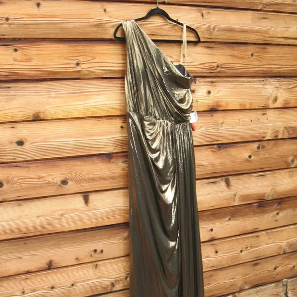 Mac Duggal 26537 Womens Draped One Shoulder Grecian Metallic Gown Dress - Image 11