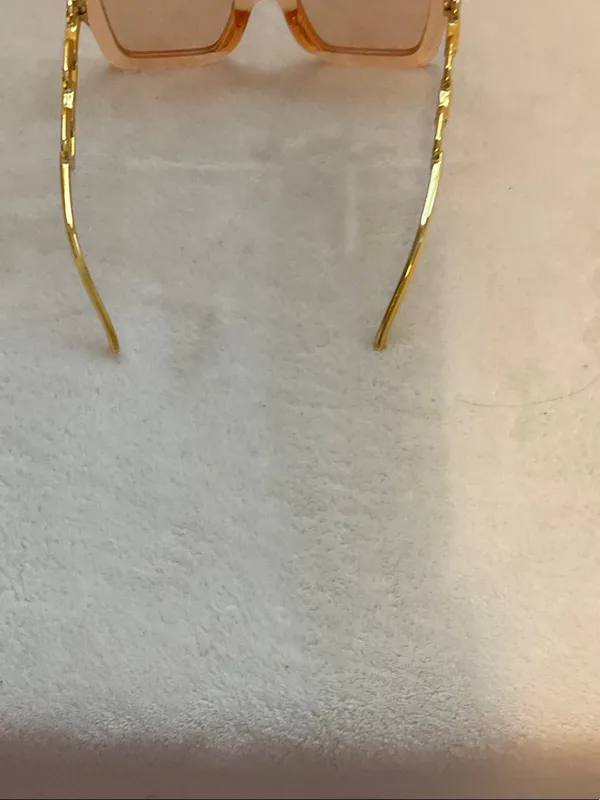 Women's Orange-Tinted Square Sunglasses with Gold Arms - Image 3