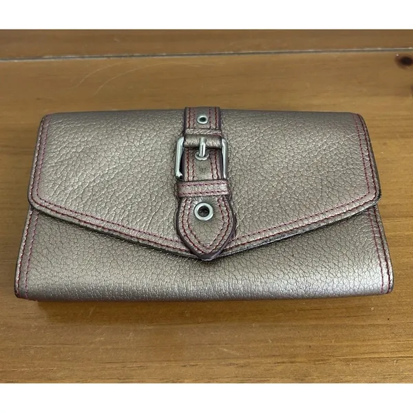 Vtg Wilsons Leather Bifold Wallet For‎ Women Leather Rose Gold Tone - Image 2