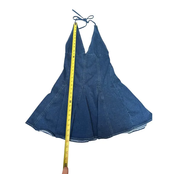 Blue Blush Halter Neck Pleated Denim Mini Dress Cowgirl Nashville Western Size S - Image 8