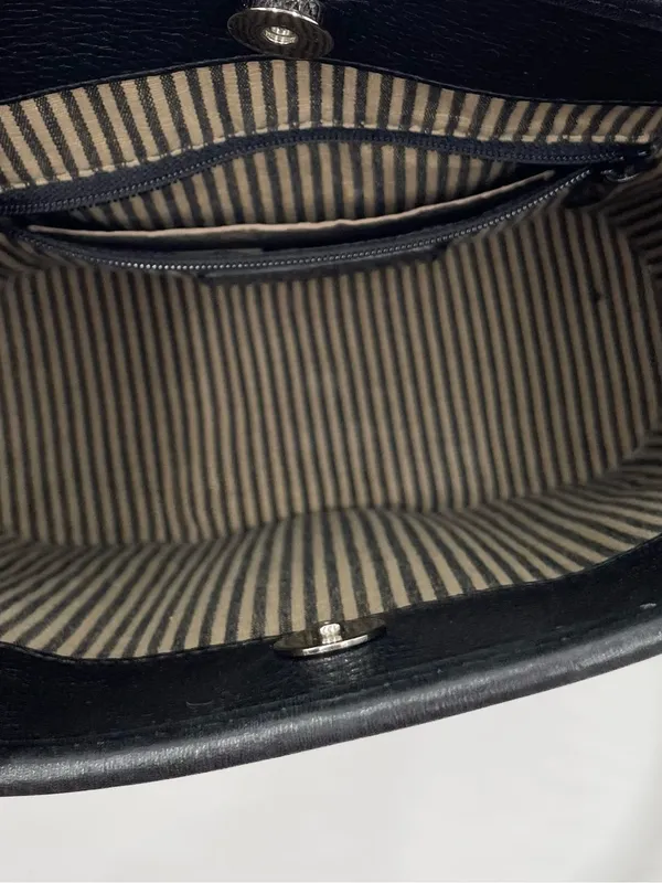 Vintage Brighton Black Pebbled Leather Croc Embossed Shoulder Bag Bucket Tote - Image 6