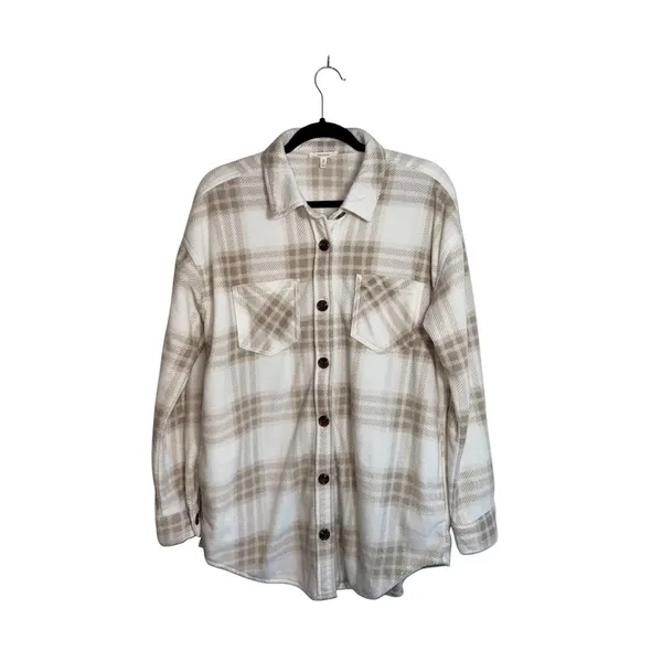 Maurices Wilder Fleece Shacket White & Cream Plaid Oversized - Image 2