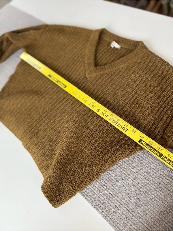 Madewell Gold Yellow Pleat Sleeve Pullover V Neck 90s Style Sweater Sz Medium - Image 9