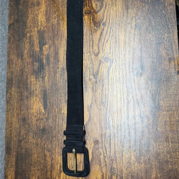 Black Suede Leather Belt‎ Small Covered Buckle Vintage Style Y2K Boho - Image 2