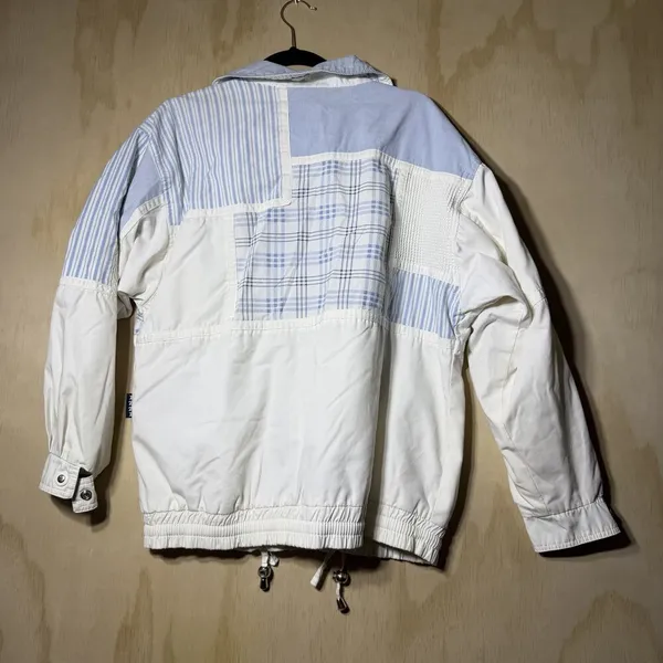 Vintage IZZI Patchwork Windbreaker‎ Jacket Women’s Small Blue White 90s - Image 10