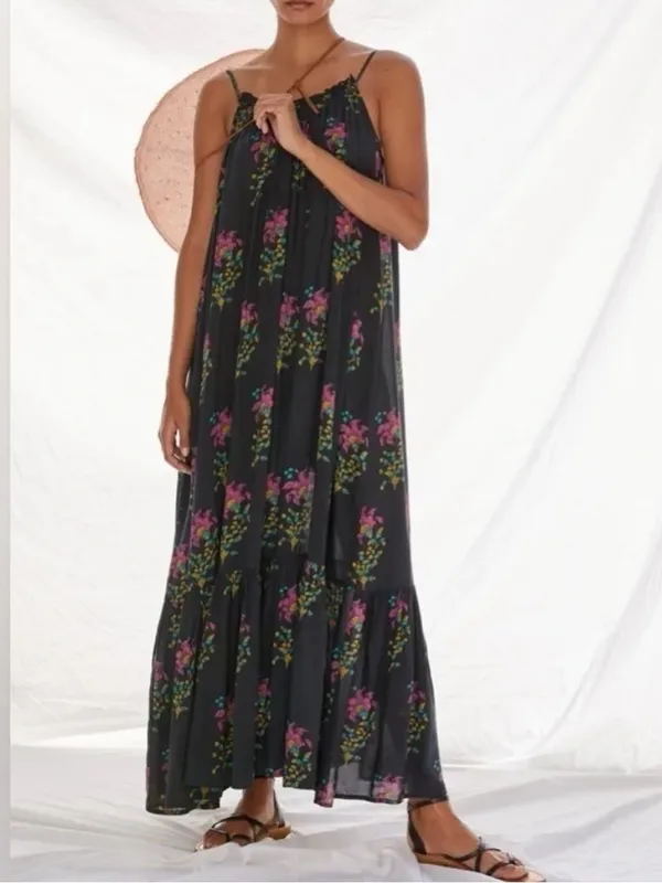 ANTHROPOLOGIE Black Motif Flounced Maxi Lounge Dress - Image 2