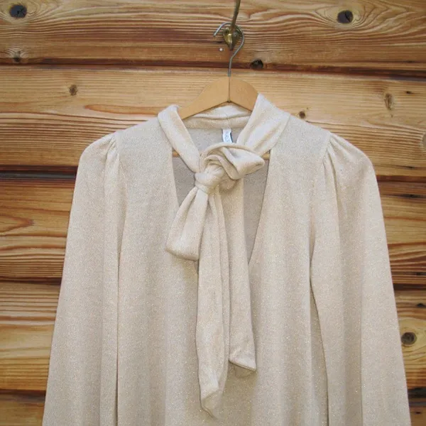 Revolve X Rachel Pally Gold Lurex Scarf Tie Neck Sweater - Image 4