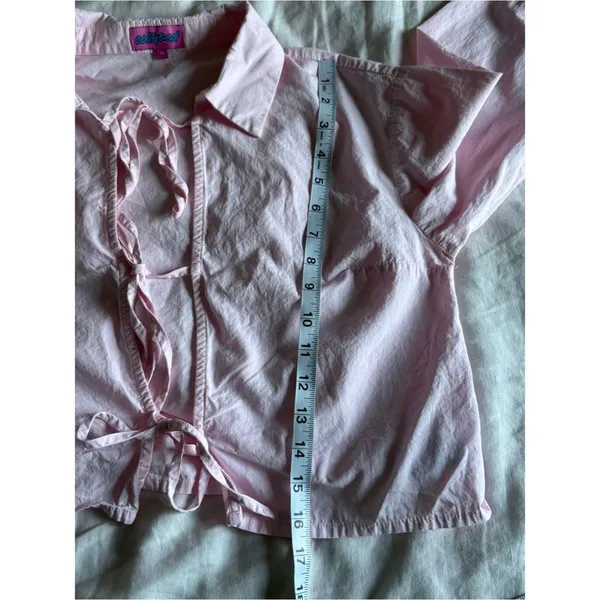 Edikted Melrose Cotton Tie Front Long Sleeve Shirt Baby Pink Size XS - Image 11