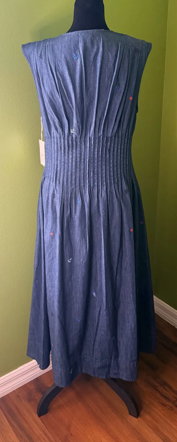 Free Assembly Blue Denim V-Neck Button Front Pocket Midi A-Line Dress S (4-6)New - Image 4