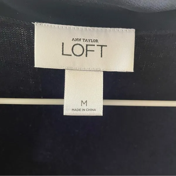 LOFT Dark Blue Open Front‎ Cardigan with Floral Like Accents - Image 3