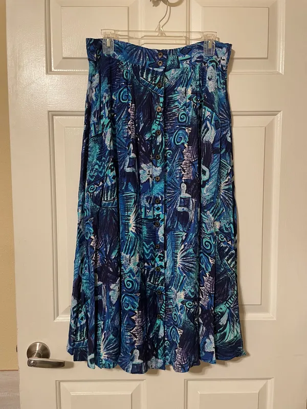 Vintage 1990’s The Limited Blue Patterned Button-Front Women's Skirt Size Medium - Image 4