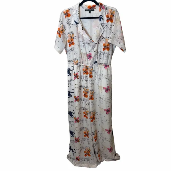 America and Beyond Jaguar Floral Silk Blend Jumpsuit Boho Resort Vacation Large - Image 6