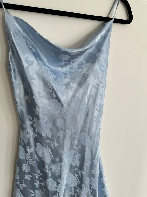 Olia Light Blue Floral Satin Cowl Neck Slip Dress Size XS - Image 2