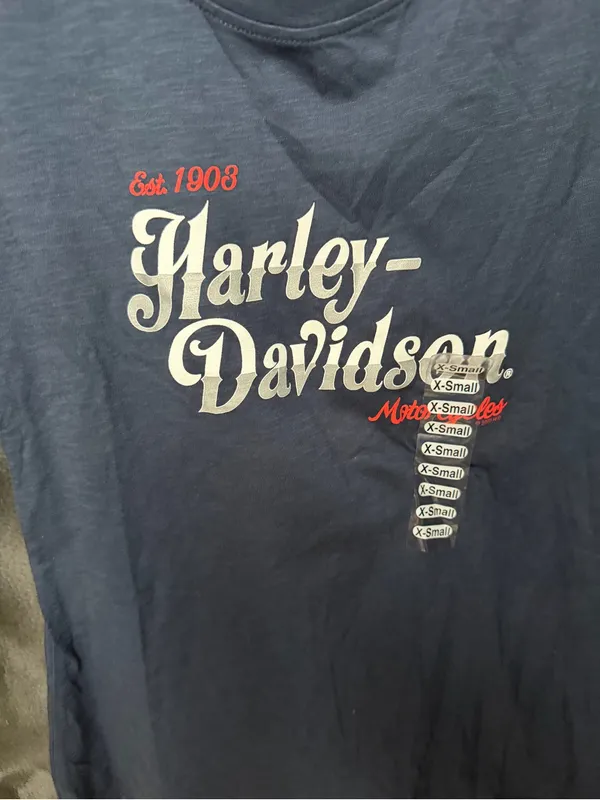 Schaeffer’s Harley-Davidson Navy Graphic Tee - White & Red Logo size xs - Image 2