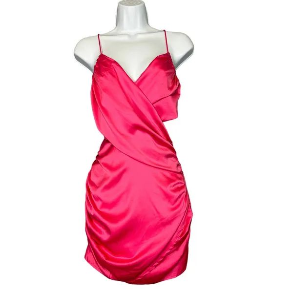 superdown Revolve Pink Satin Wrap Mini Dress XXS Coquette More to Come Denise $80 NEW - Image 4