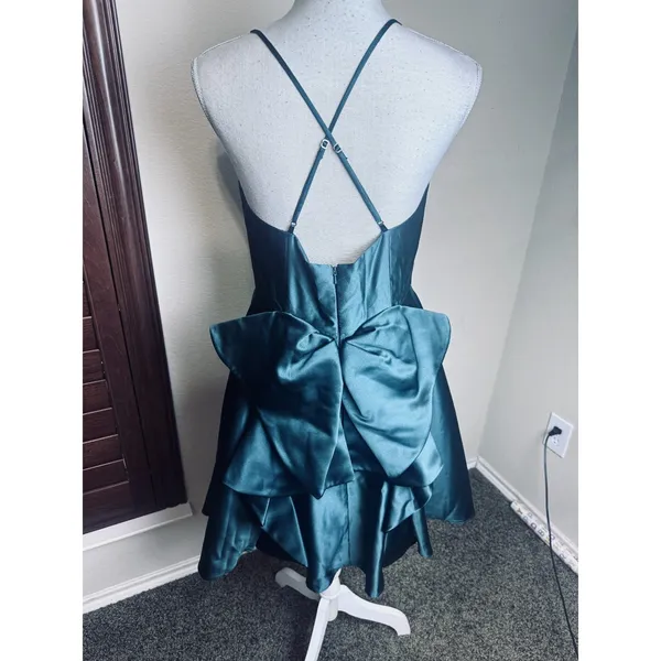 Fifteen Roses Green Satin Formal Dress tulle short full flare skirt prom sz 10 - Image 5