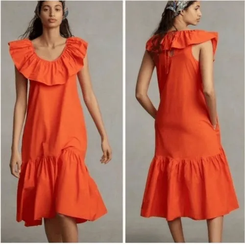 Anthropologie Whit Two Dress Womens Small Orange Ruffle Tiered Midi Boho - Image 2