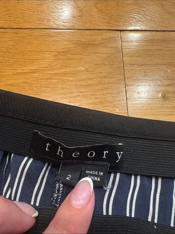 Theory Navy and White Vertical-Stripe Wide Leg Pants - Image 2