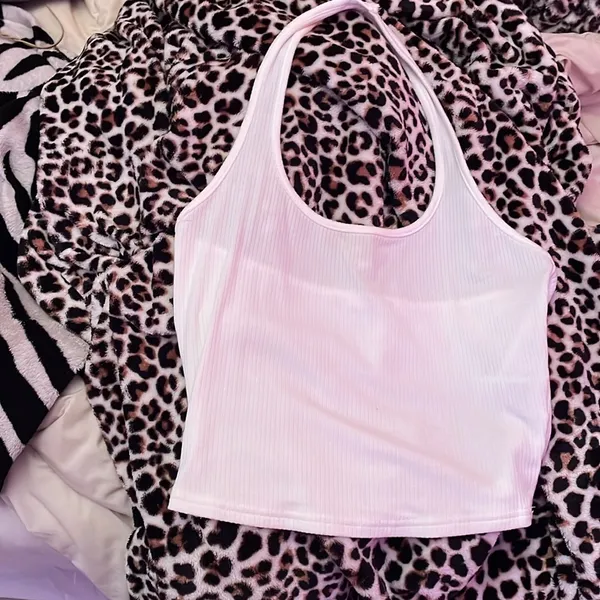 Amazon Super Cute Worn Basic and Simple White Lightweight Halter Crop Top - Image 2