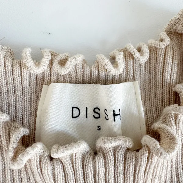 DISSH Womens Sophia Stone Beige Clean Girl Ribbed Lettuce Trim Knit Top Size S - Image 4