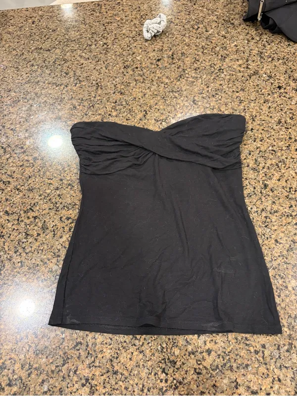White House Black Market Black Strapless Twist-Front Bandeau Top - Size S - Image 2