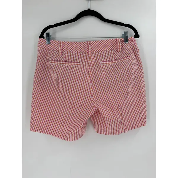 Lands' End Shorts Womens 8P Pink Orange‎ Gingham Excellent Seersucker 6in Inseam - Image 7