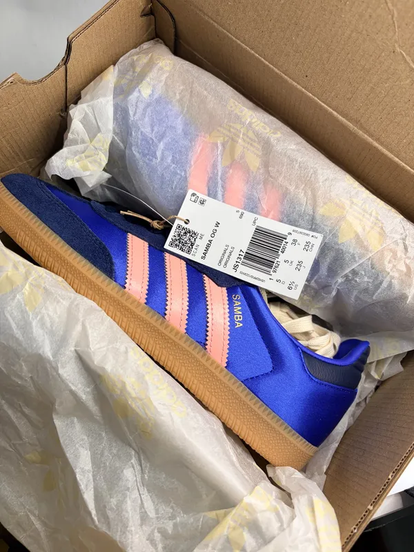 Adidas Samba OG W Women’s 6.5 Blue Pink Gum Sole Suede Satin Sneakers JS1317 - Image 3