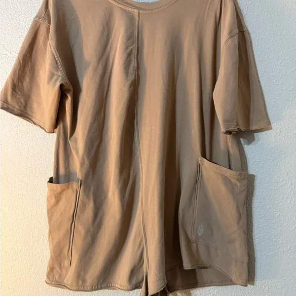 NWOT Free People Hot Shot Tee Romper Mocha Latte Brown Tan - Image 5