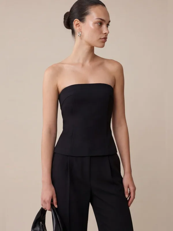 NWT few moda Raven Top size 0 strapless black boning corset blouse CAARA - Image 2