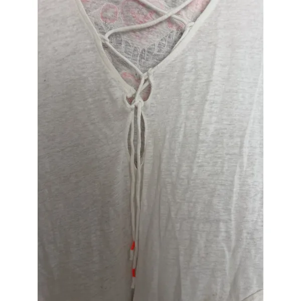 Free People Love Birds Tee Embroidered Lace-Back Muscle White Women's Size S/M - Image 14