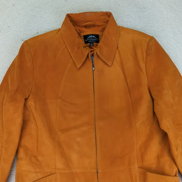 MontanaCo Suede Leather Jacket‎ Women's Full Zip Copper Orange Warm Tone Large - Image 3